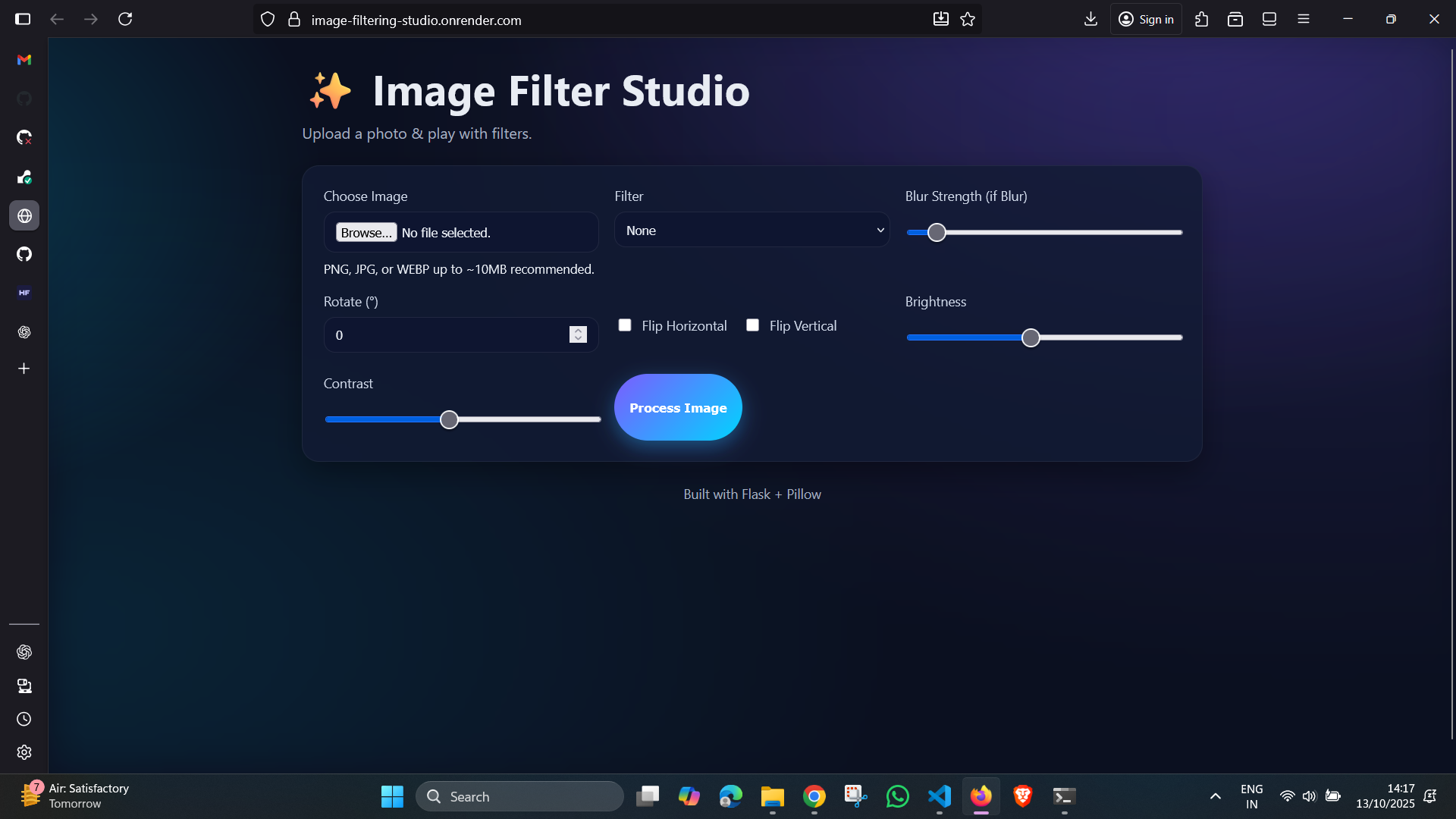 Image Filtering Studio - Machine Learning project using Python, Flask